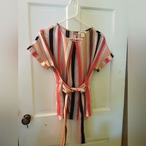 Monteau Striped Short Sleeve Blouse